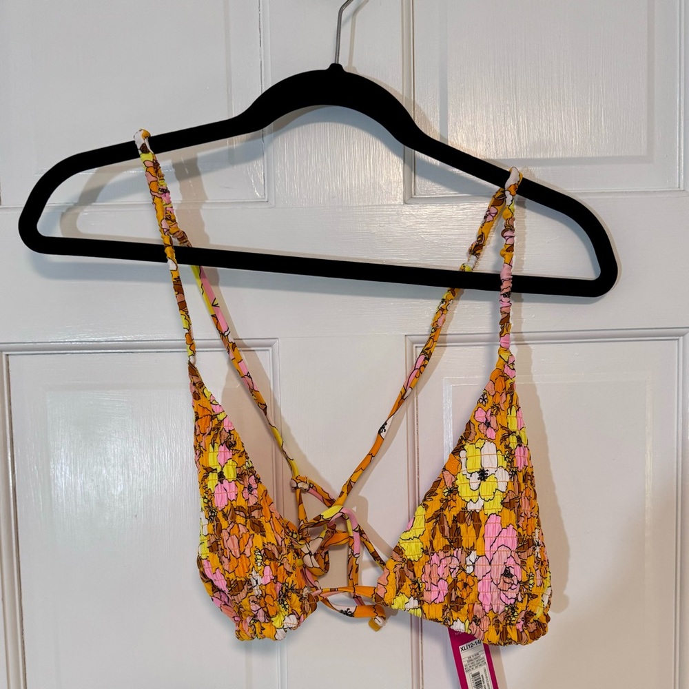 Xhilaration | Smocked Floral Bikini Top, Triangle Style, Tie-Back, Size XL - NWT
